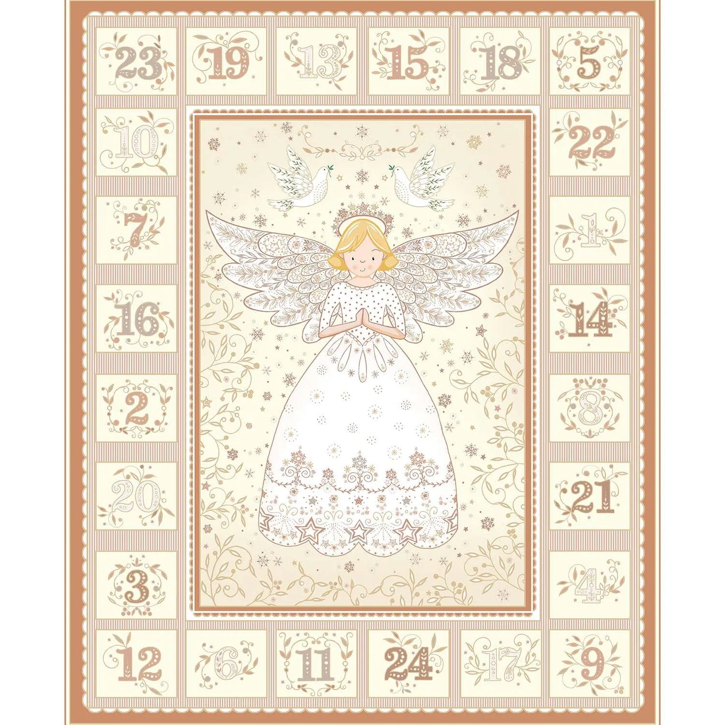 Christmas Angel Advent Calendar ALL YOU NEED Fabric Panel Pack - Cream / Gold