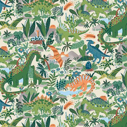 Makower Prehistoric Dinosaur 100% Cotton Fabric Collection - Sold by the Metre