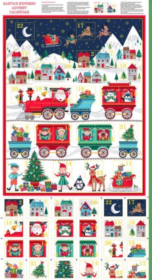 Santa Express Christmas Fabric Advent Calendar - 100% Cotton