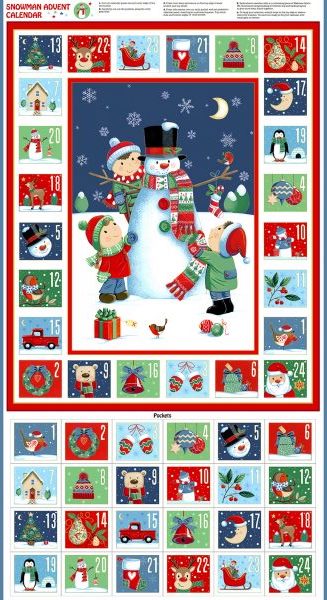 Snowman Christmas Advent Calendar Fabric Panel