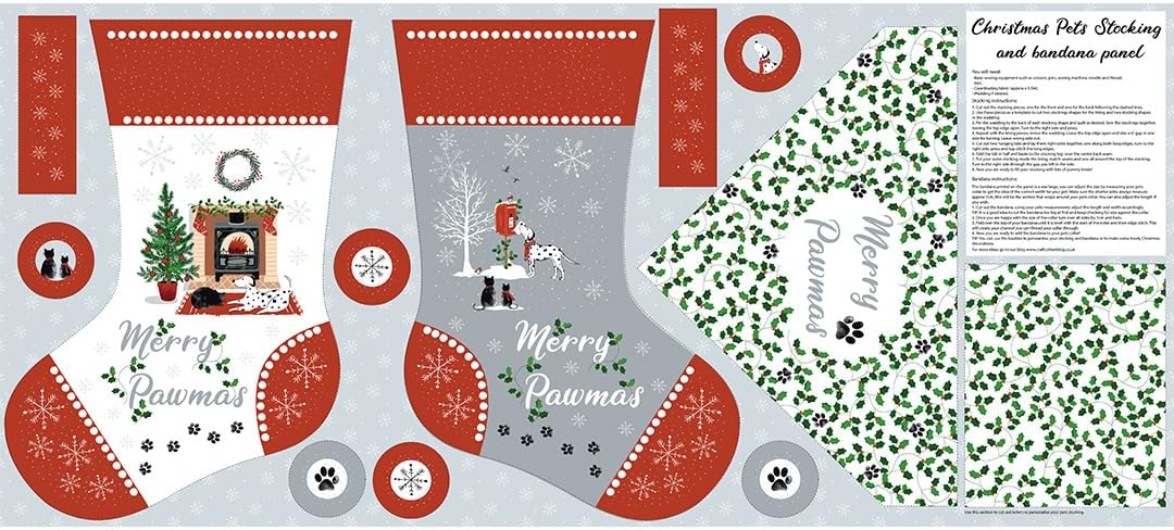 Christmas Pets Stocking & Bandana Fabric Panel