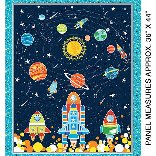 Space, Stars & Rockets Glow in the Dark Children's Fabric Cot Panel