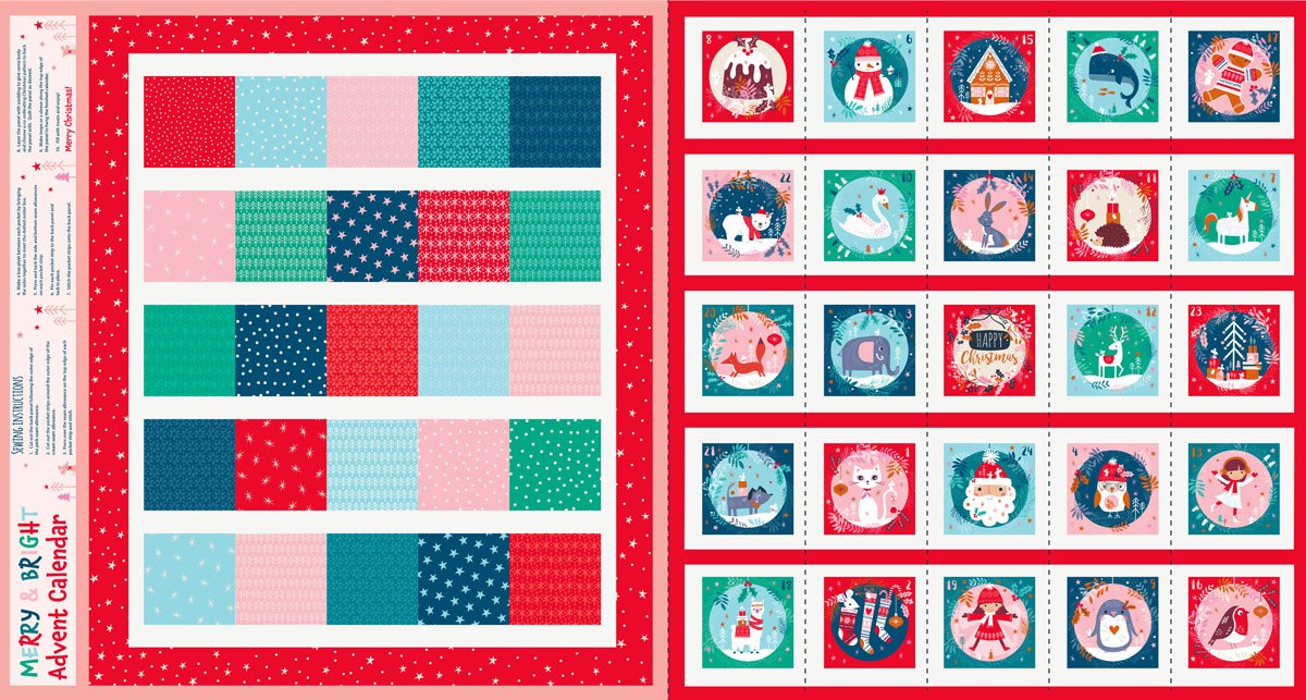 Merry & Bright Festive Christmas Advent Calendar Fabric Panel by Dashwood Studios