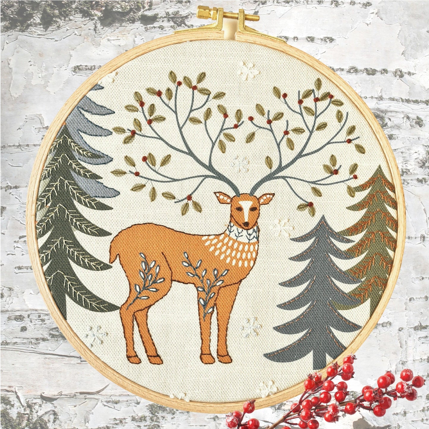 Printed Linen Embroidery Kit - King of the Woods by Corinne Lapierre