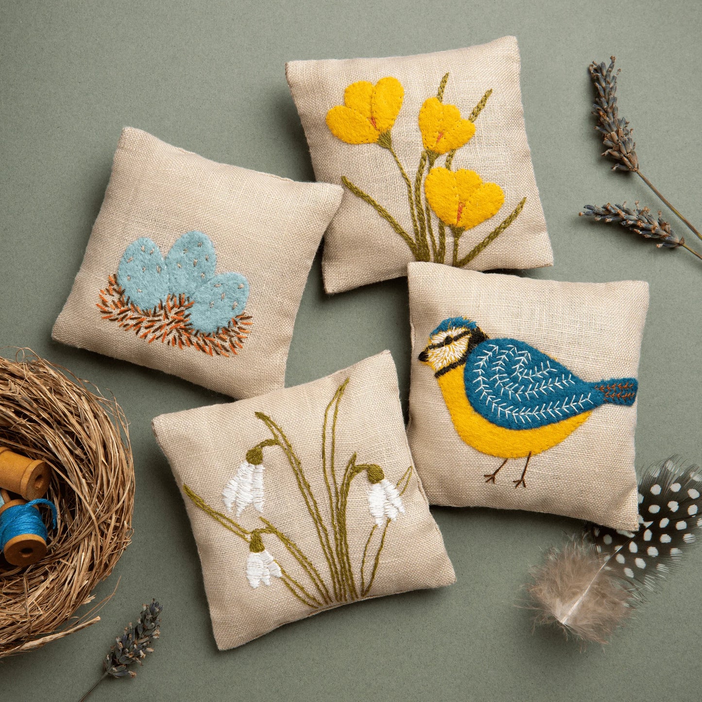Linen Lavender Bags Embroidery Kit - Spring Garden - by Corinne Lapierre