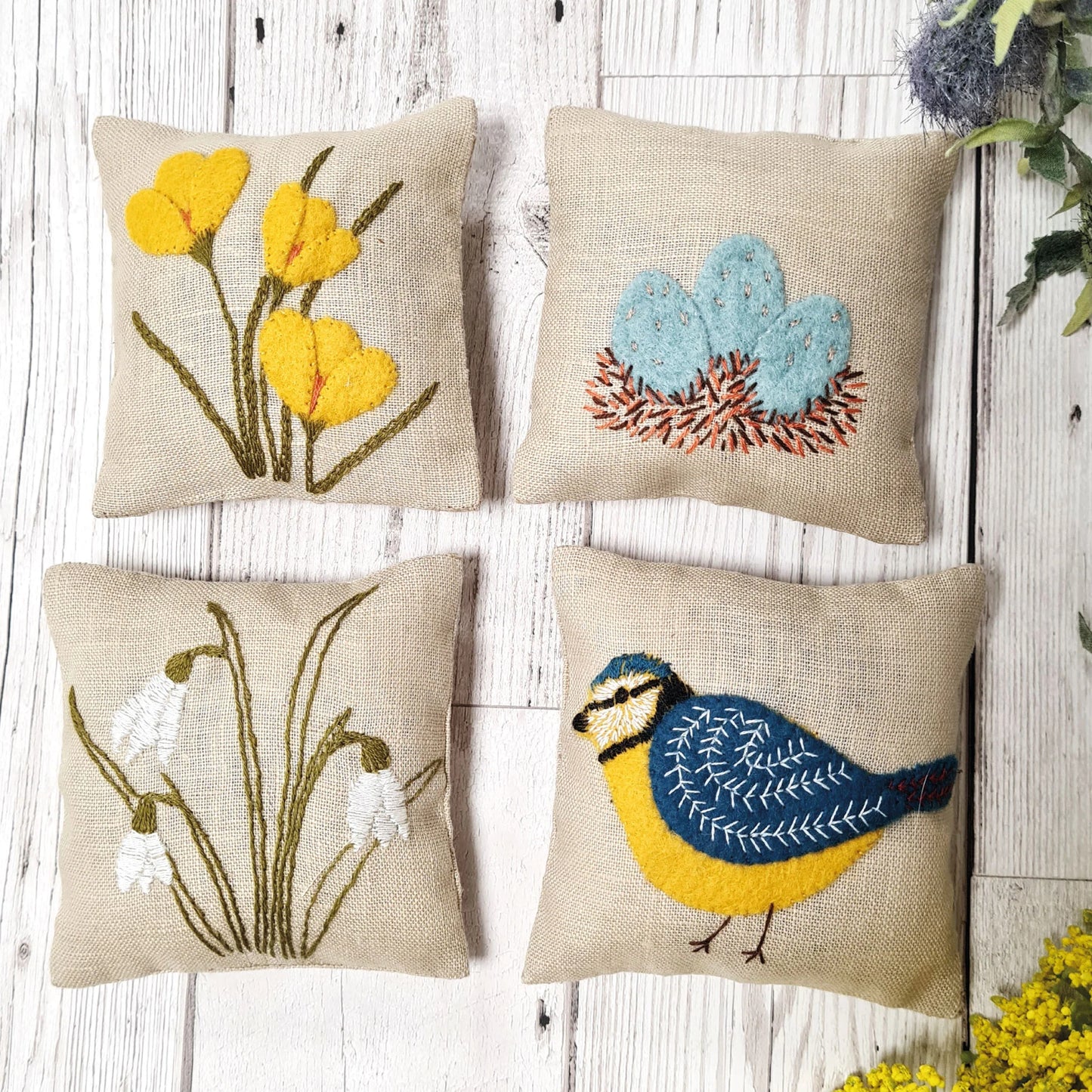 Linen Lavender Bags Embroidery Kit - Spring Garden - by Corinne Lapierre