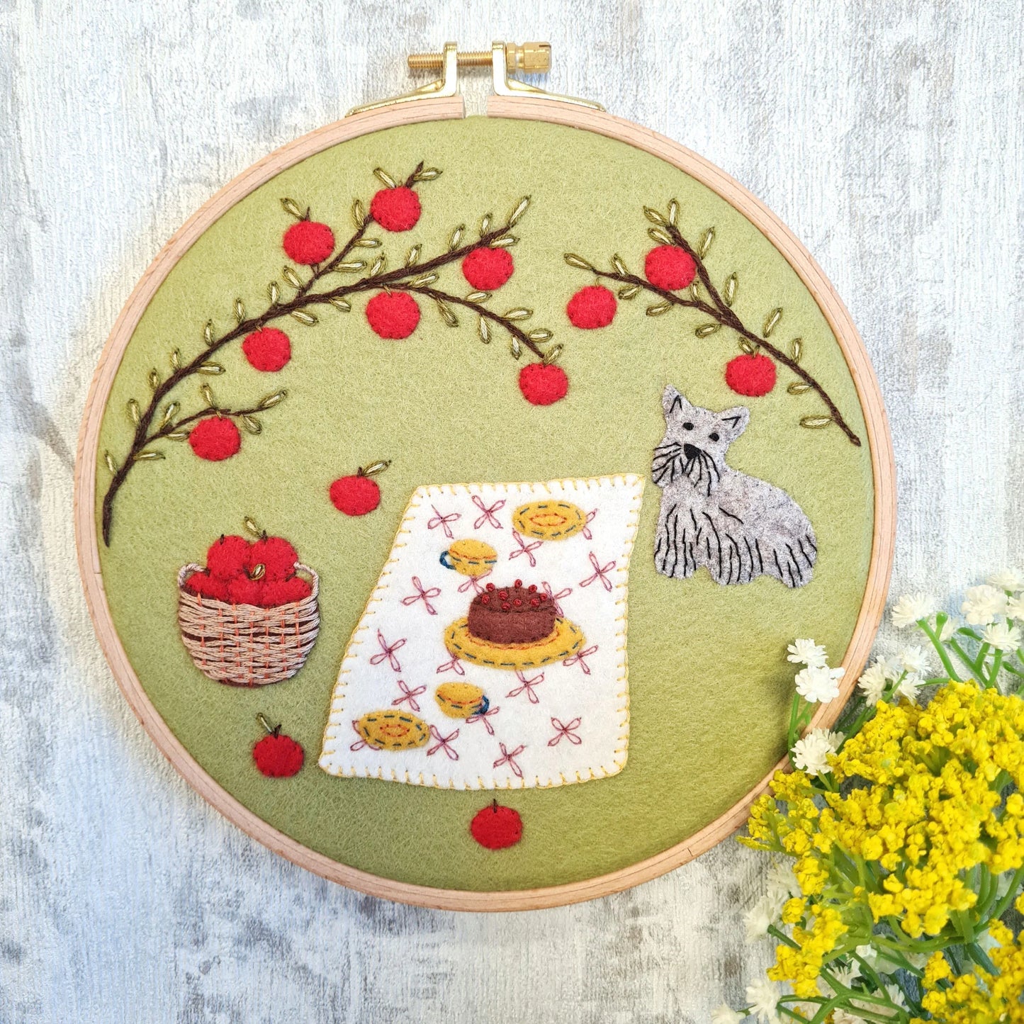 Picnic in the Orchard Felt Applique Hoop Kit - by Corinne Lapierre