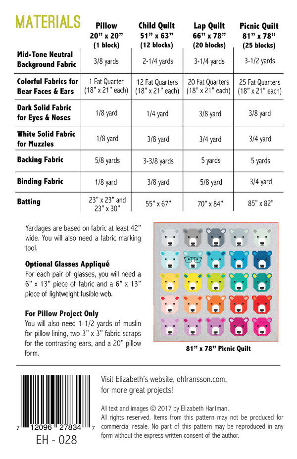 Bjorn Bear Quilt & Pillow Pattern - by Elizabeth Hartman