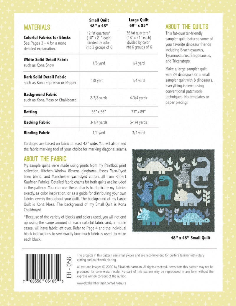 Dinosaur Sampler Quilt Pattern - by Elizabeth Hartman