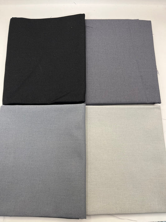 Just Plains - Blacks & Greys - 4 x Fabric Pack