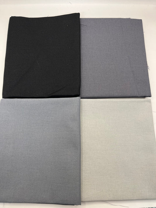 Black & Grey Mixed Fabric Bundle - 4 x 100% Cotton Fat Quarter Pack