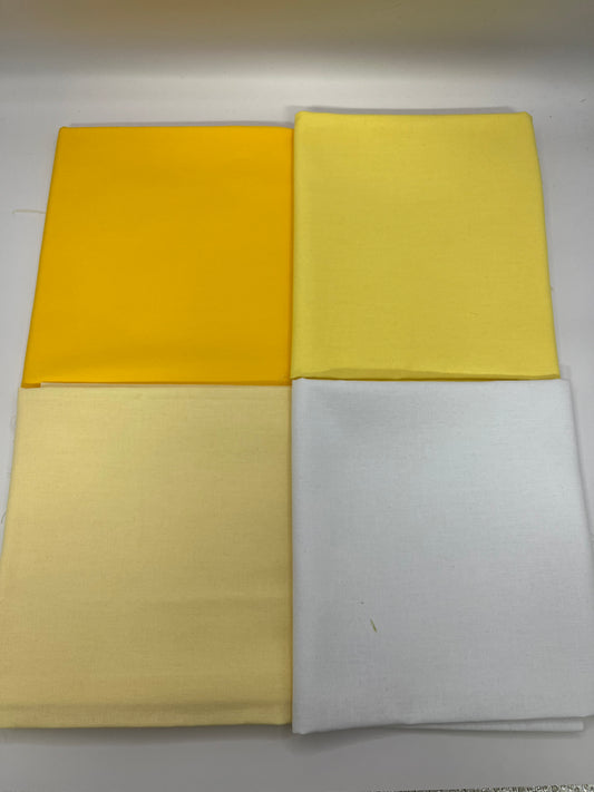 Yellow Mixed Fabric Bundle - 4 x 100% Cotton Fat Quarter Pack