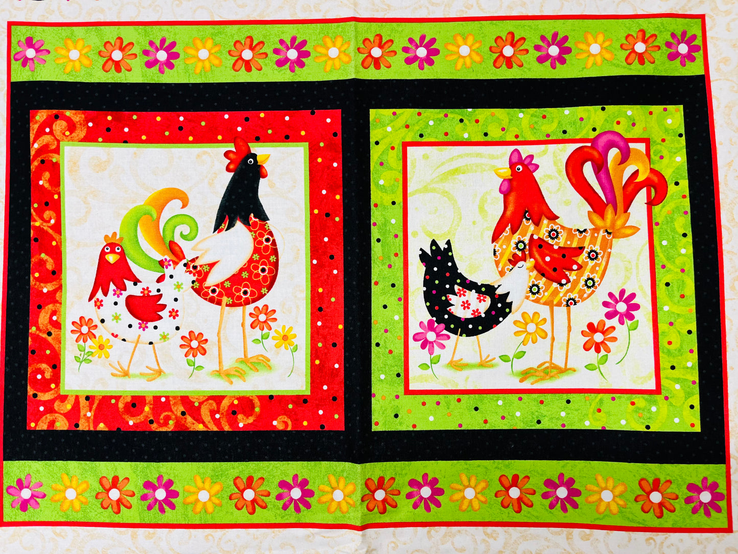 Chicken Roost Childs Cot / Quilt Fabric Panel