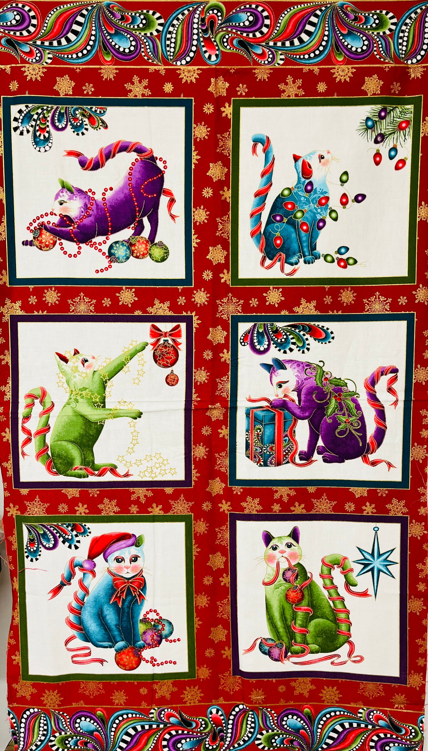 Arty Festive Seasonal Cats Fabric Panel - Christmas Joy!