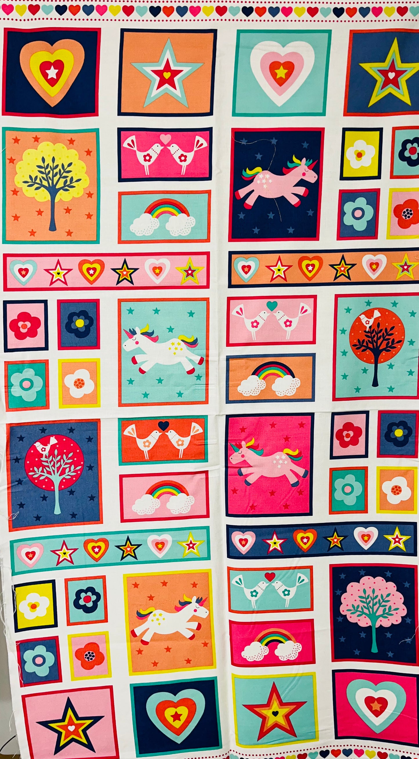 Unicorns & Rainbows Children's Cot Quilt Fabric Panel