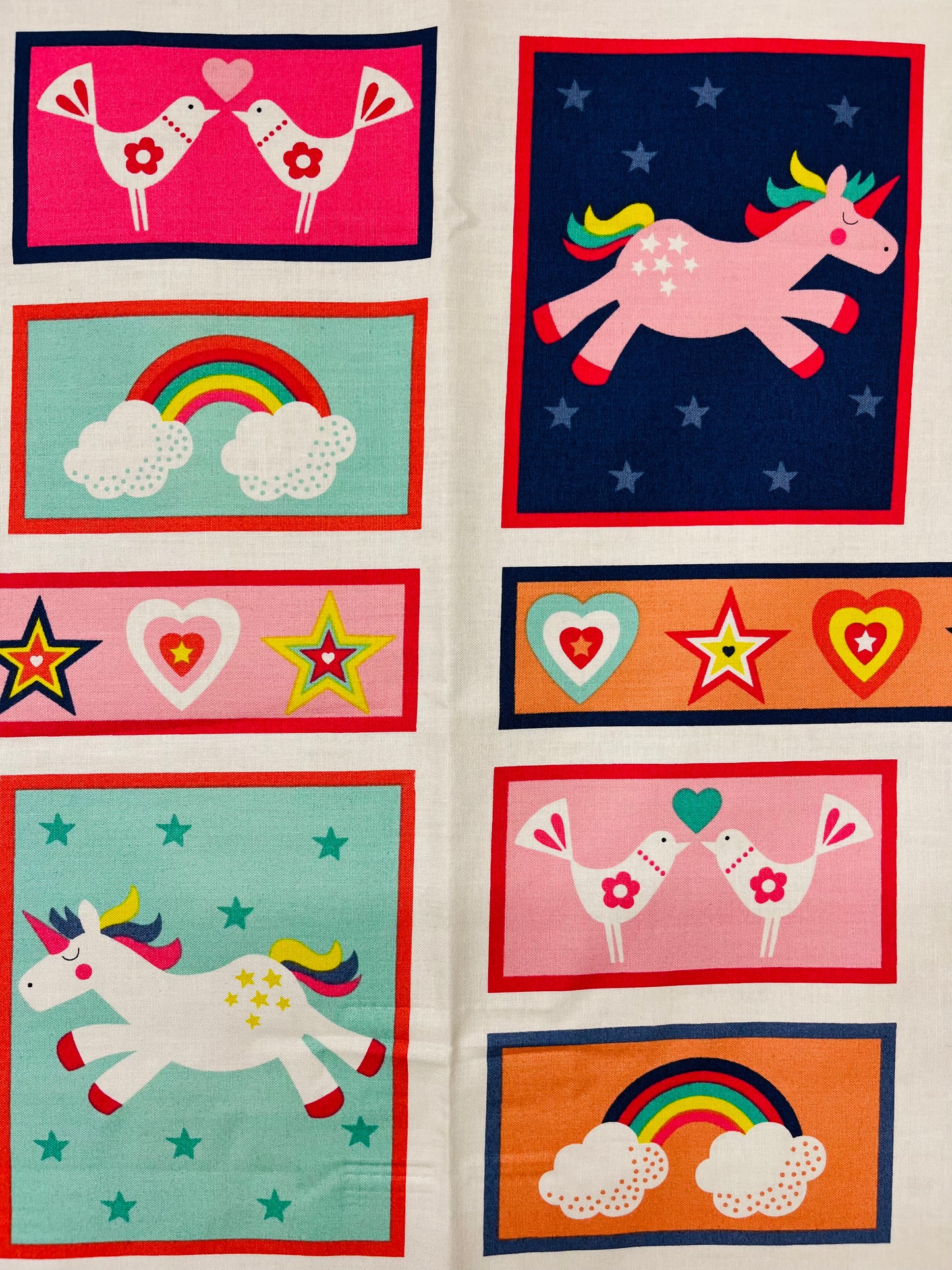 Unicorns & Rainbows Children's Cot Quilt Fabric Panel