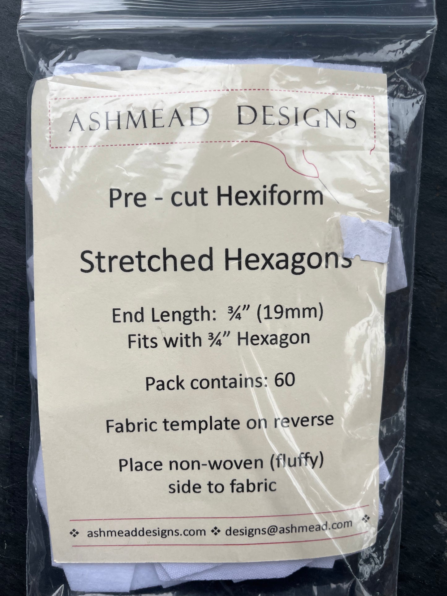 Pre Cut Quilting Stretched Hexagons - Pack of 60 - 0.75 inch (19mm)