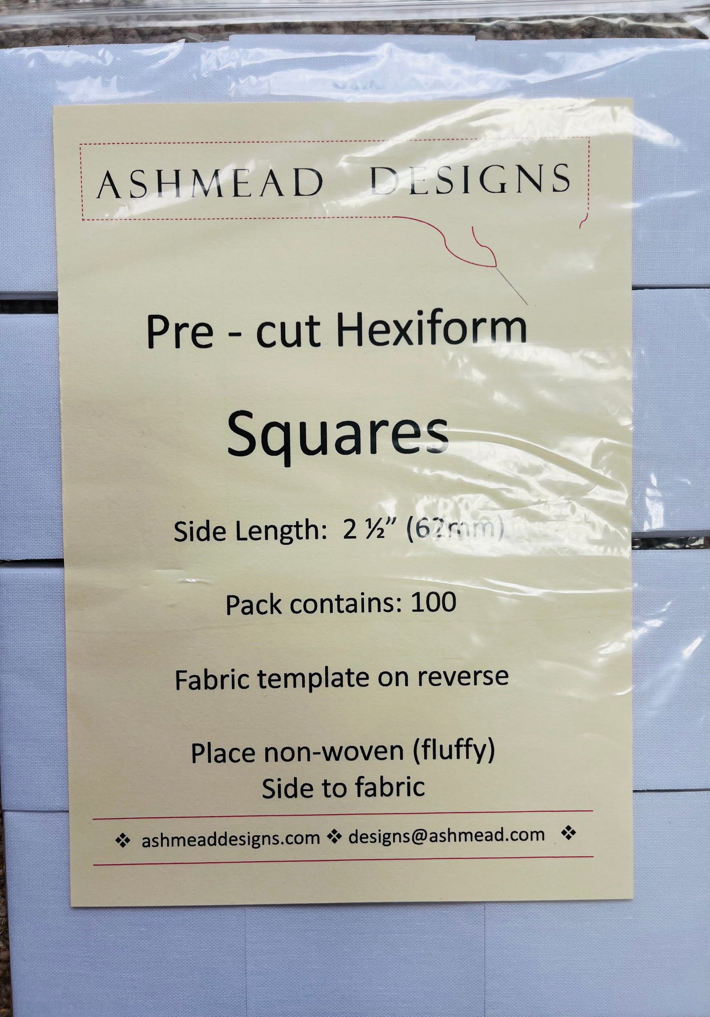 Pre Cut Quilting Hexiform Squares - Pack of 100 - 2.5 inch (62mm)