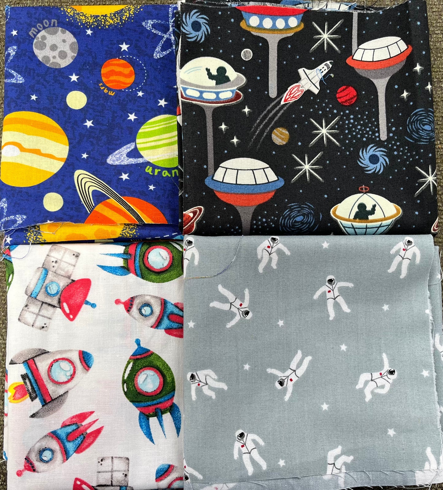 Space Adventures - Four Piece Fabric Fat Quarter Bundle - for Quilting, Crafting Project etc