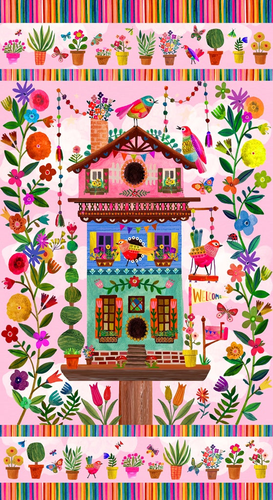 Songbird Garden Fabric Panel - ideal for Quilting, Wall Hanging etc