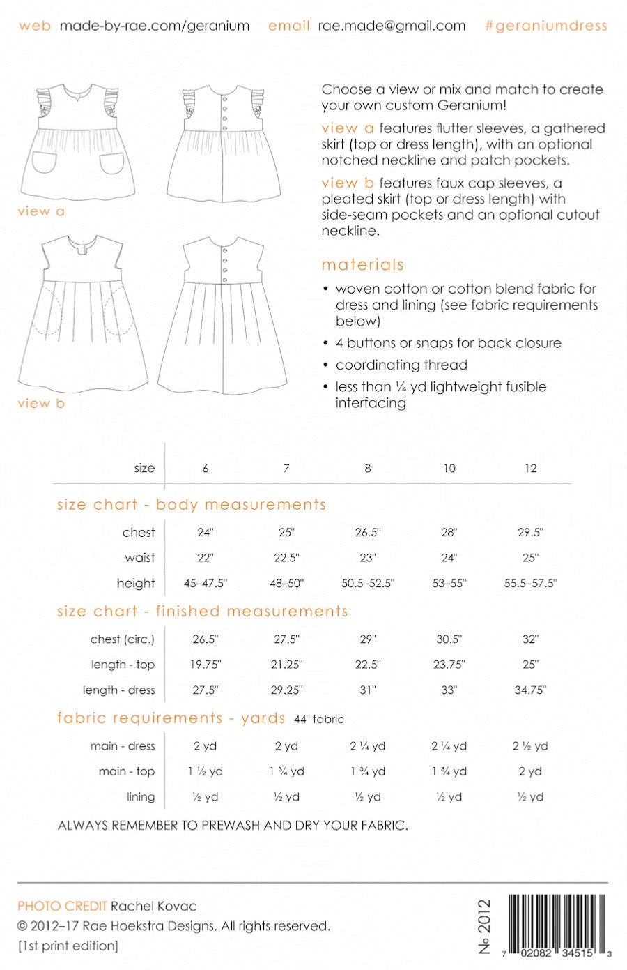 Geranium Girls Dress Large (6 from 12yrs) Pattern from Made By Rae