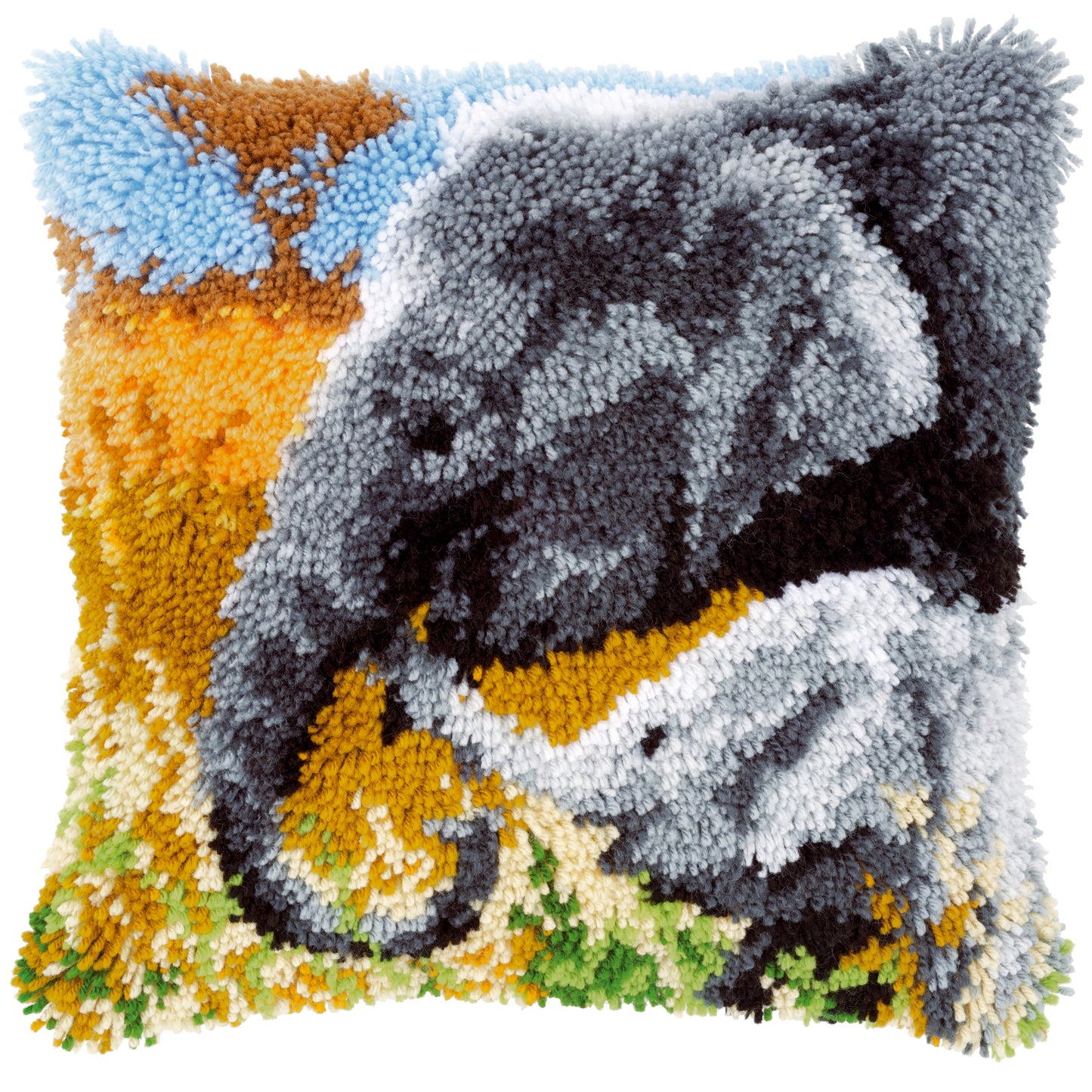 Elephant & Baby Latch Hook Cushion Kit - One Stitch Embroidery Kit by Vervaco
