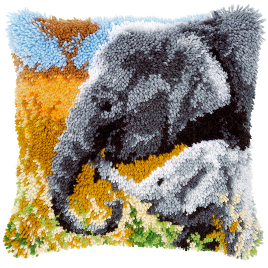 Elephant & Baby Latch Hook Cushion Kit - One Stitch Embroidery Kit by Vervaco