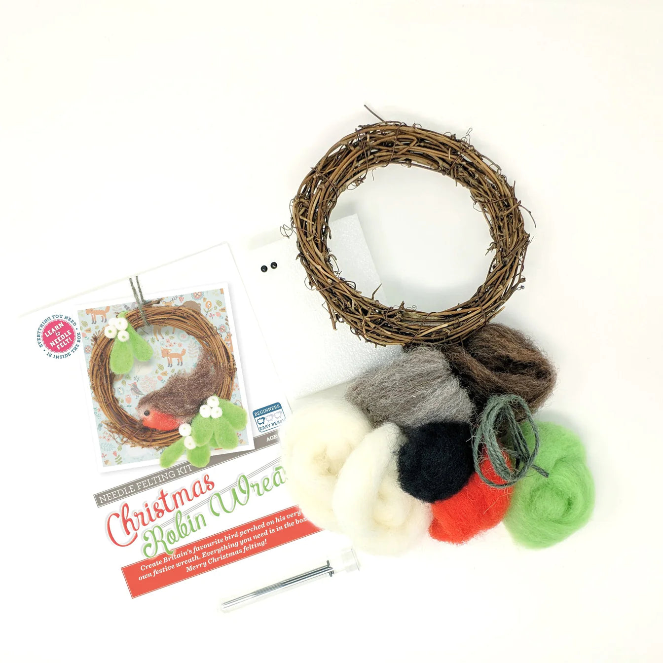 Christmas Red Robin Wreath - Needle Felting Kit