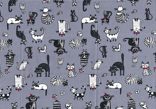 Cats for Cat Lovers - Printed 100% Cotton Fabric - Available by the Half Metre.