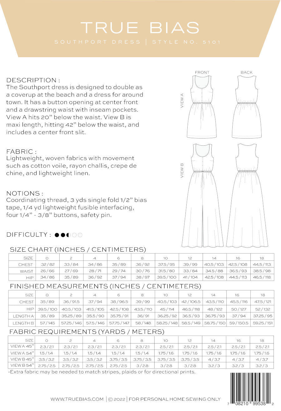 Southport Dress Pattern - from True Bias