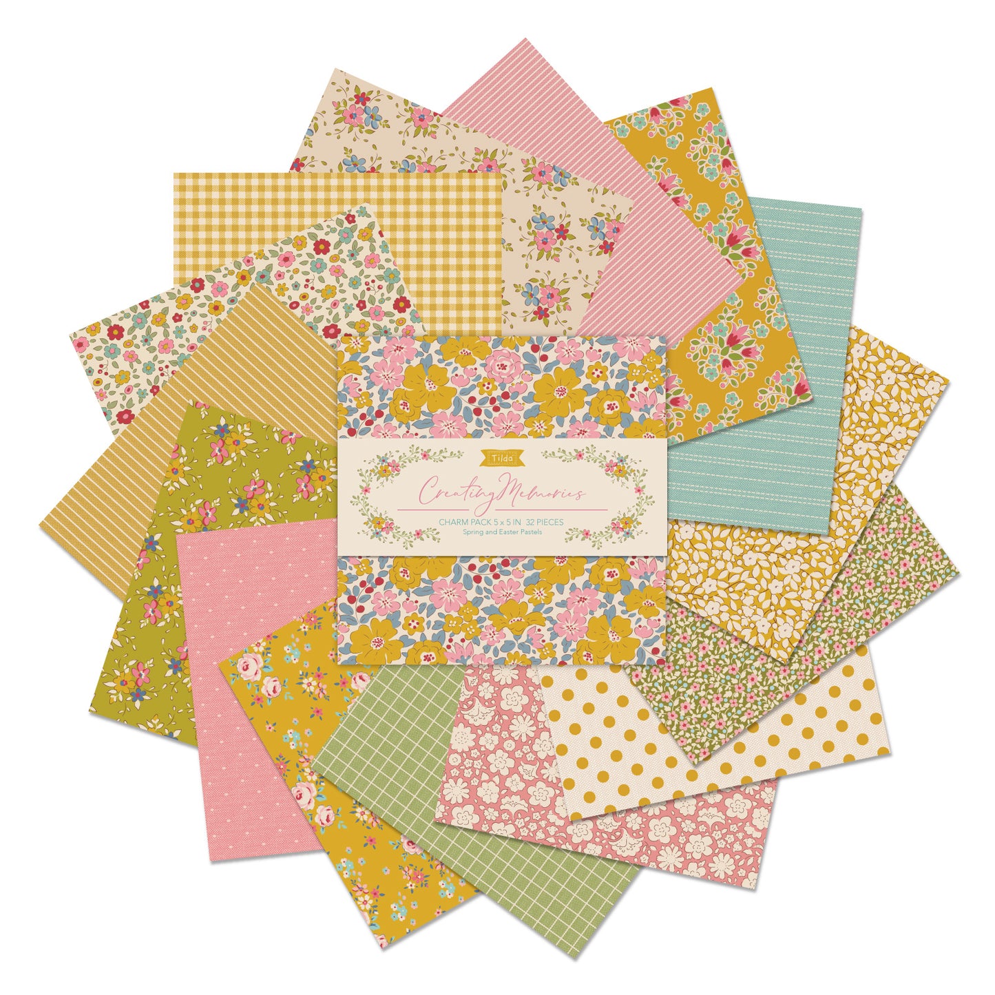 Tilda Charm Pack - 12.5cm x 12.5cm - Spring - 32 Pieces of Fabric