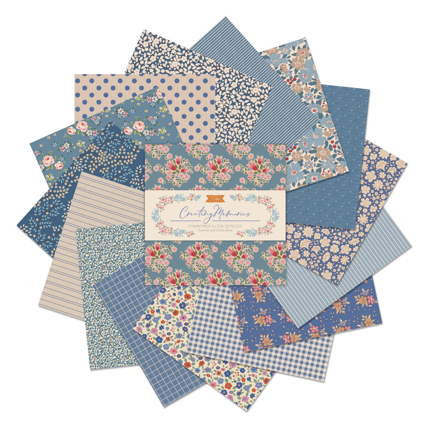 Tilda Charm Pack - 12.5cm x 12.5cm - Summer - 32 Pieces of Fabric