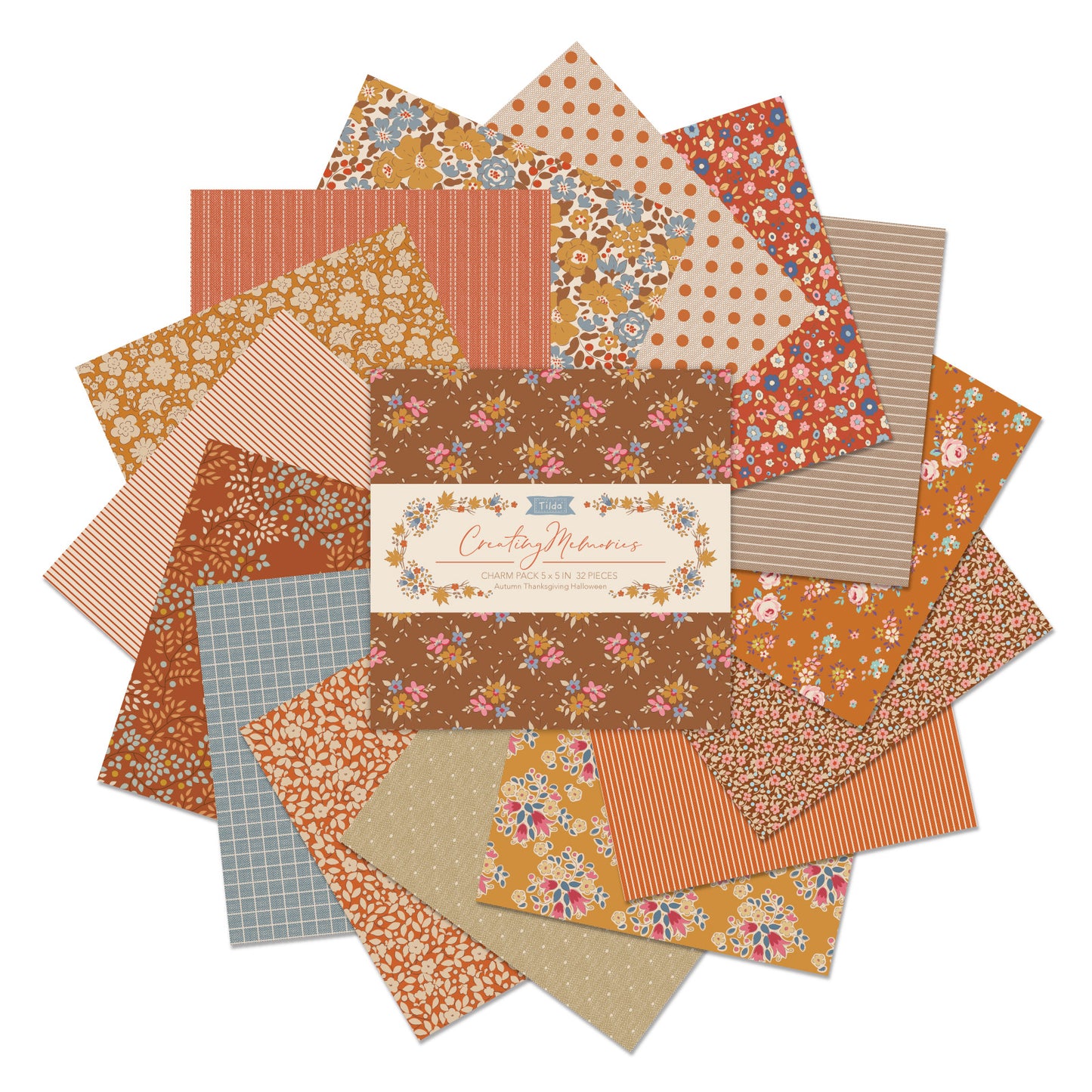 Tilda Charm Pack - 12.5cm x 12.5cm - Autumn - 32 Pieces of Fabric