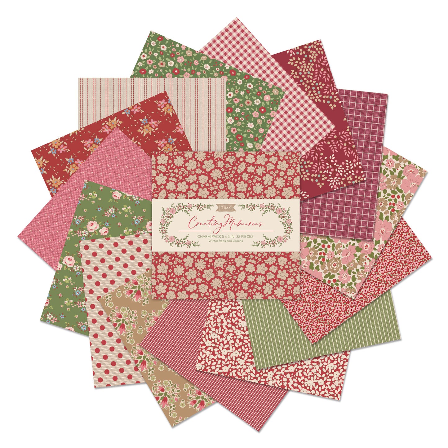 Tilda Charm Pack - 12.5cm x 12.5cm - Winter - 32 Pieces of Fabric
