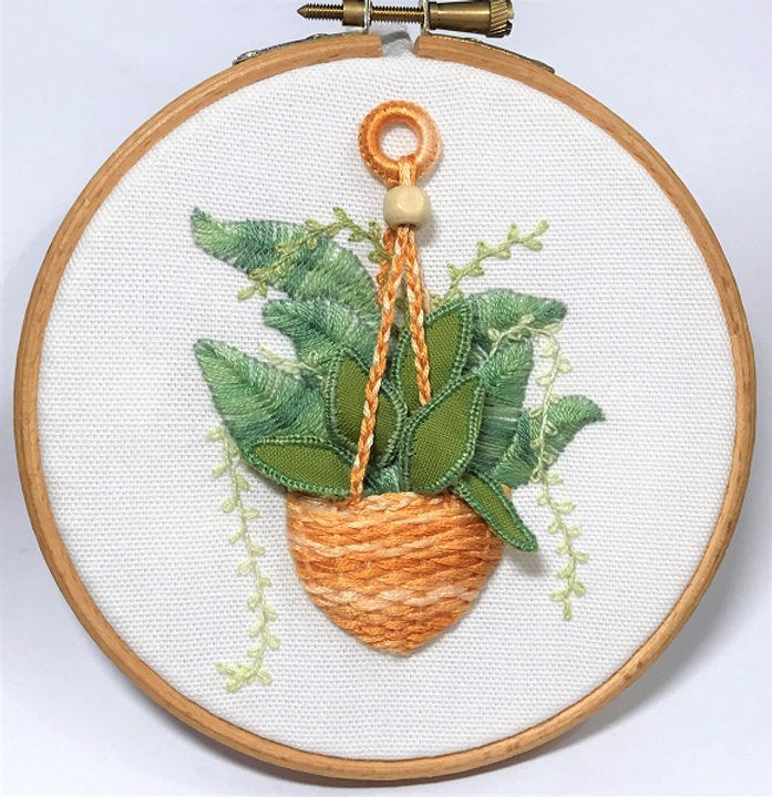 Hanging Plant Stumpwork Embroidery Project by Dizzy & Creative
