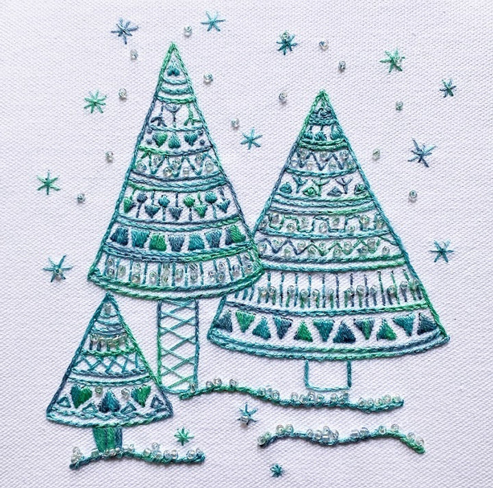 Christmas Trees Embroidery Kit - in Two Stitch Steps