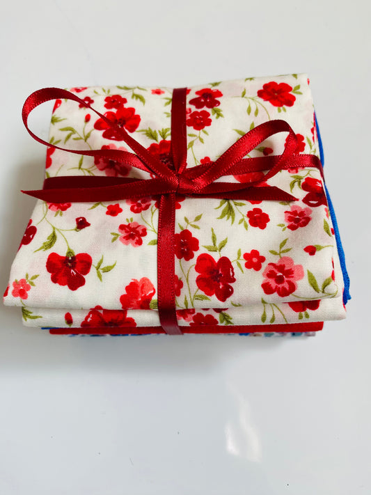 Fabric Fat Quarter Bundle - Blues and Reds - 100% Cotton