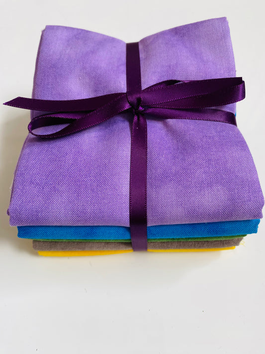 Fabric Fat Quarter Bundle - Purple/ Blue/ Green/ Grey / Yellow - 100% Cotton