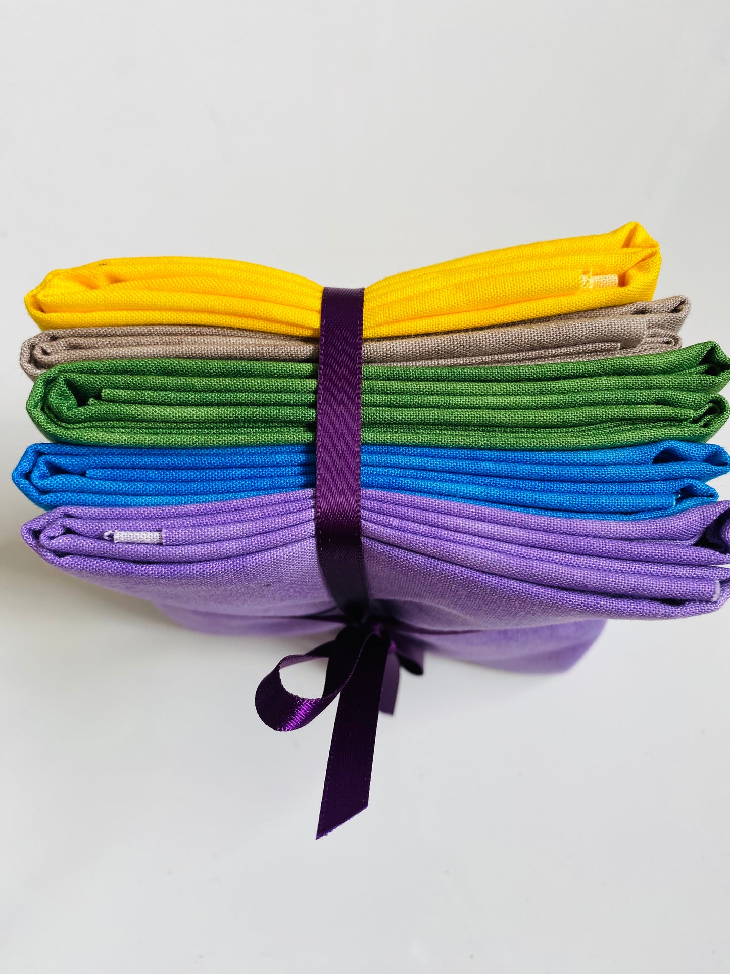 Fabric Fat Quarter Bundle - Purple/ Blue/ Green/ Grey / Yellow - 100% Cotton