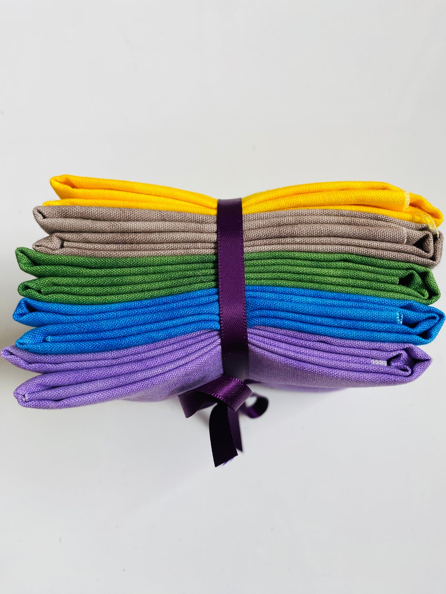 Fabric Fat Quarter Bundle - Purple/ Blue/ Green/ Grey / Yellow - 100% Cotton