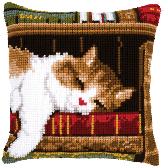 Sleeping Cat Large Holed Cross Stitch Cushion Kit by Vervaco ***SALE***