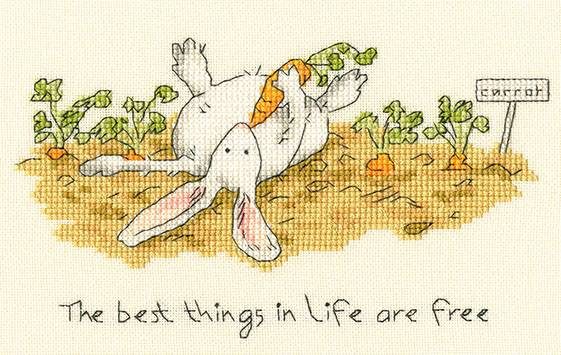 The Best Things in Life are Free - Happy, Lazy Days Rabbit Cross Stitch Kit