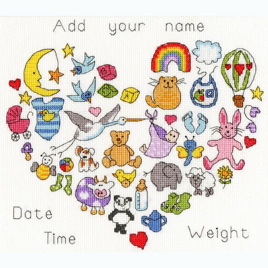 New Baby - Heart Counted Cross Stitch Kit by Bothy Threads