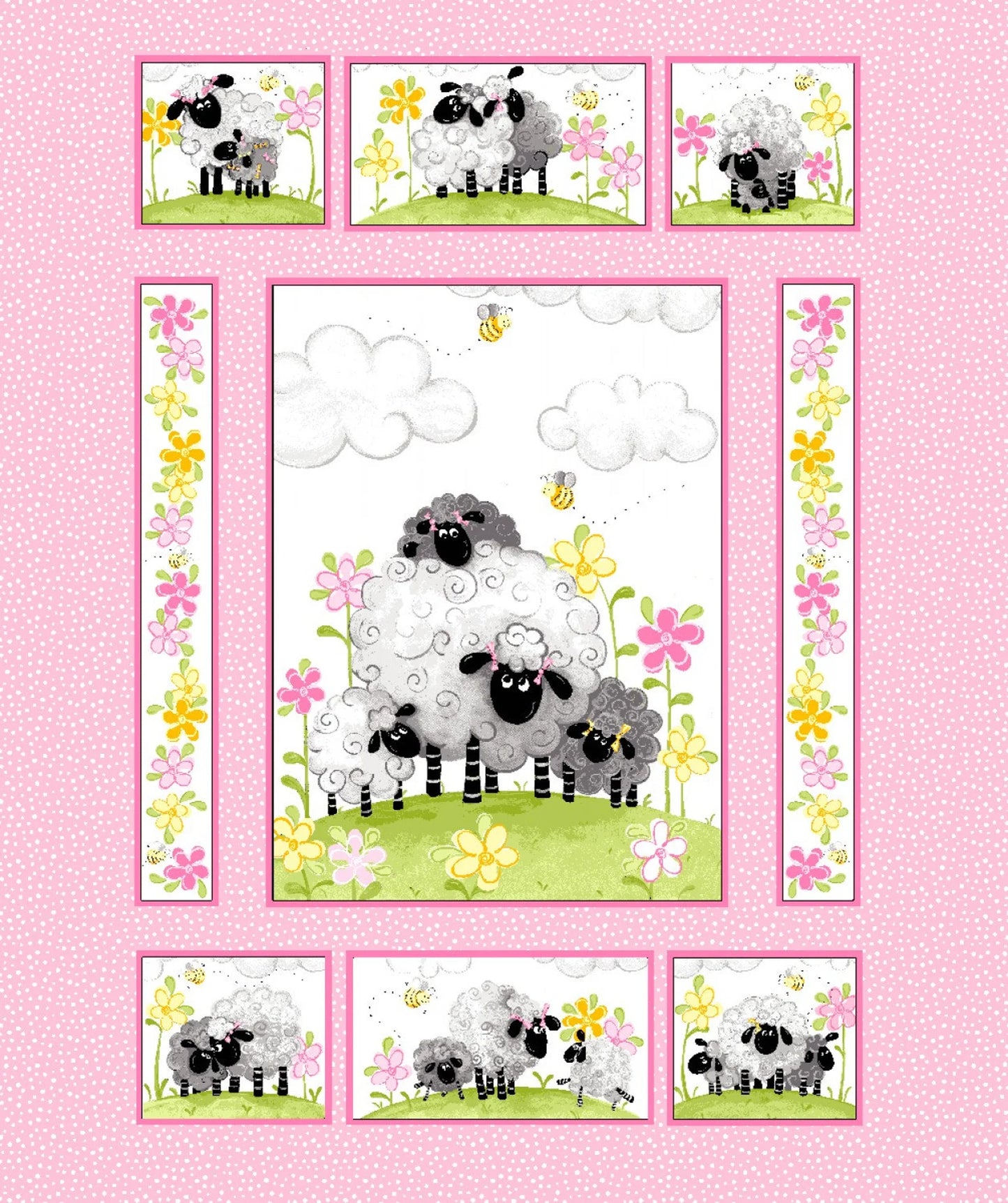 Lal The Lamb - Childs Sheep Cot Panel for Baby Blanket, Quilt, Bedding etc