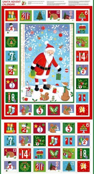 Santa Advent Calendar Fabric Panel