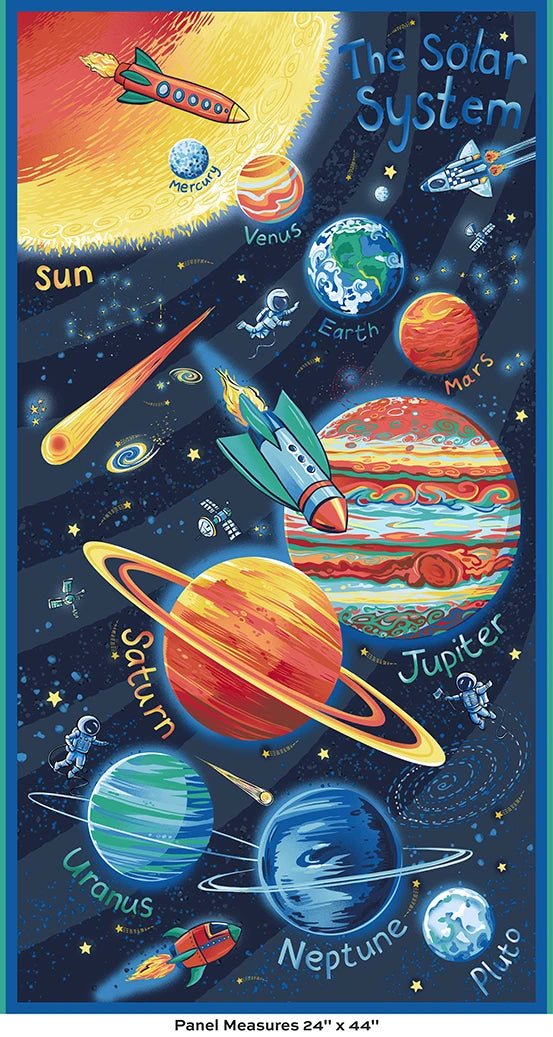 Orbit The Solar System - Cotton Fabric Panel by Makower