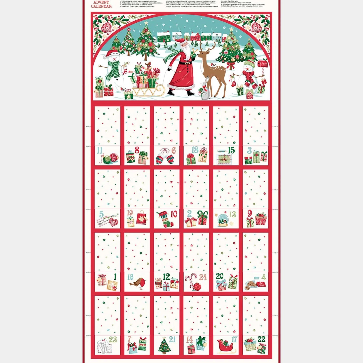 Christmas Wishes Festive Advent Calendar Fabric Panel - by Makower