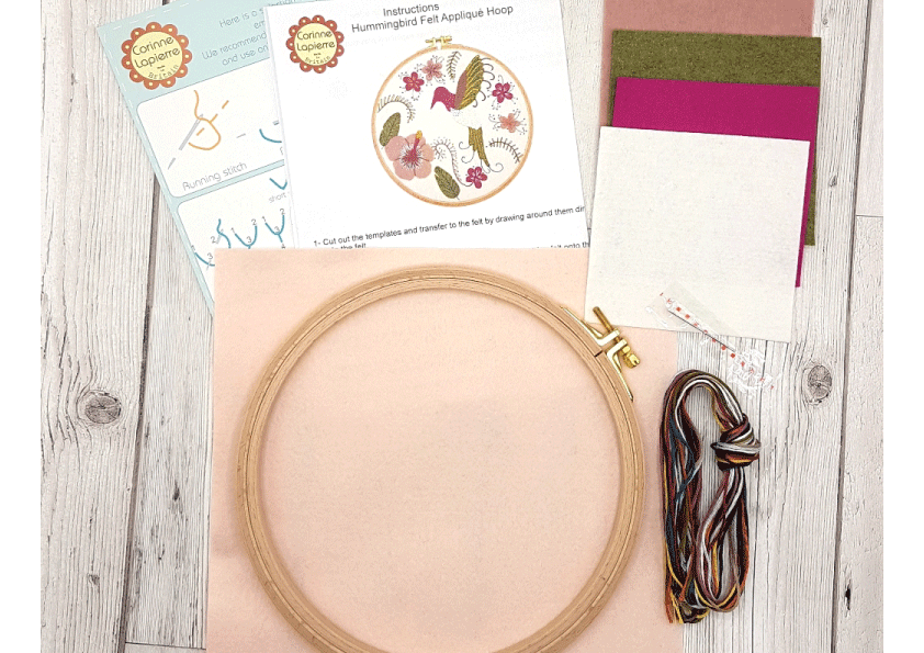 Hummingbird Felt Embroidery Hoop Kit - by Corinne Lapierre