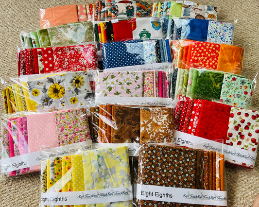 Handmade Fabric Packs - Eight Colour Coordinated Cut Fabric (Known as Eight Eighths) Packs