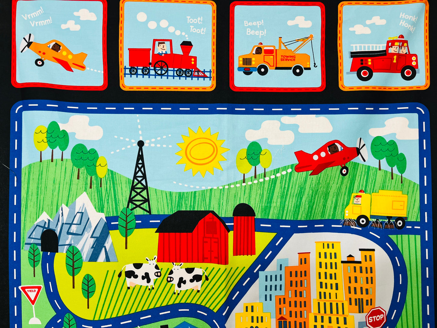 Trucks, Lorries, Trains & Planes Children's Fabric Panel